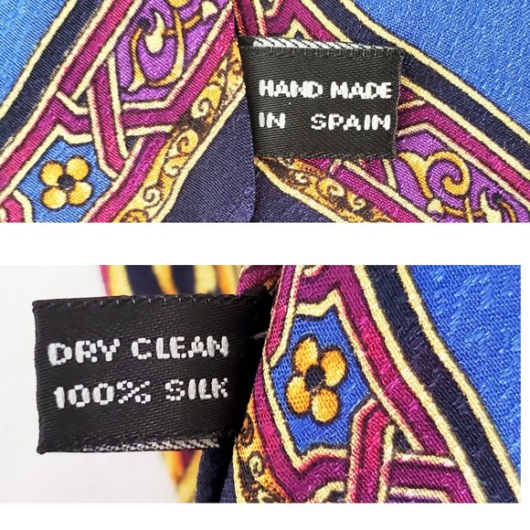 Gianni Versace Mens Vintage 1990's Red/Blue Silk Scarf Print Necktie Tie - Picture 6 of 8